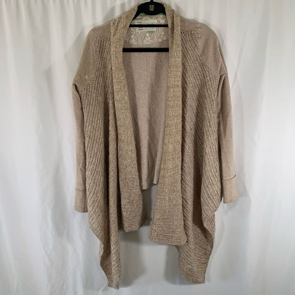Saturday Sunday Anthropologie Cardigan Women's XS Beige Open Front Knit